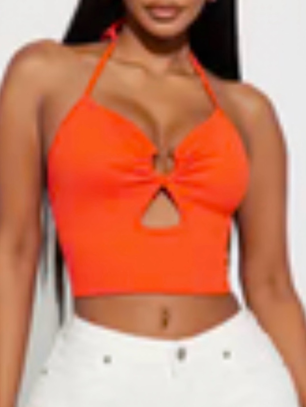 Women's Orange Halter Crop Top with Front Cutout